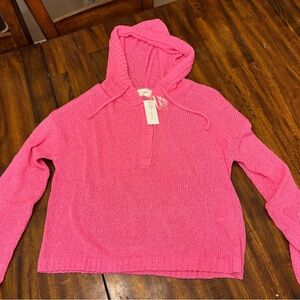 Mia & Tess Cozy Pink Hooded Knit Sweater Large